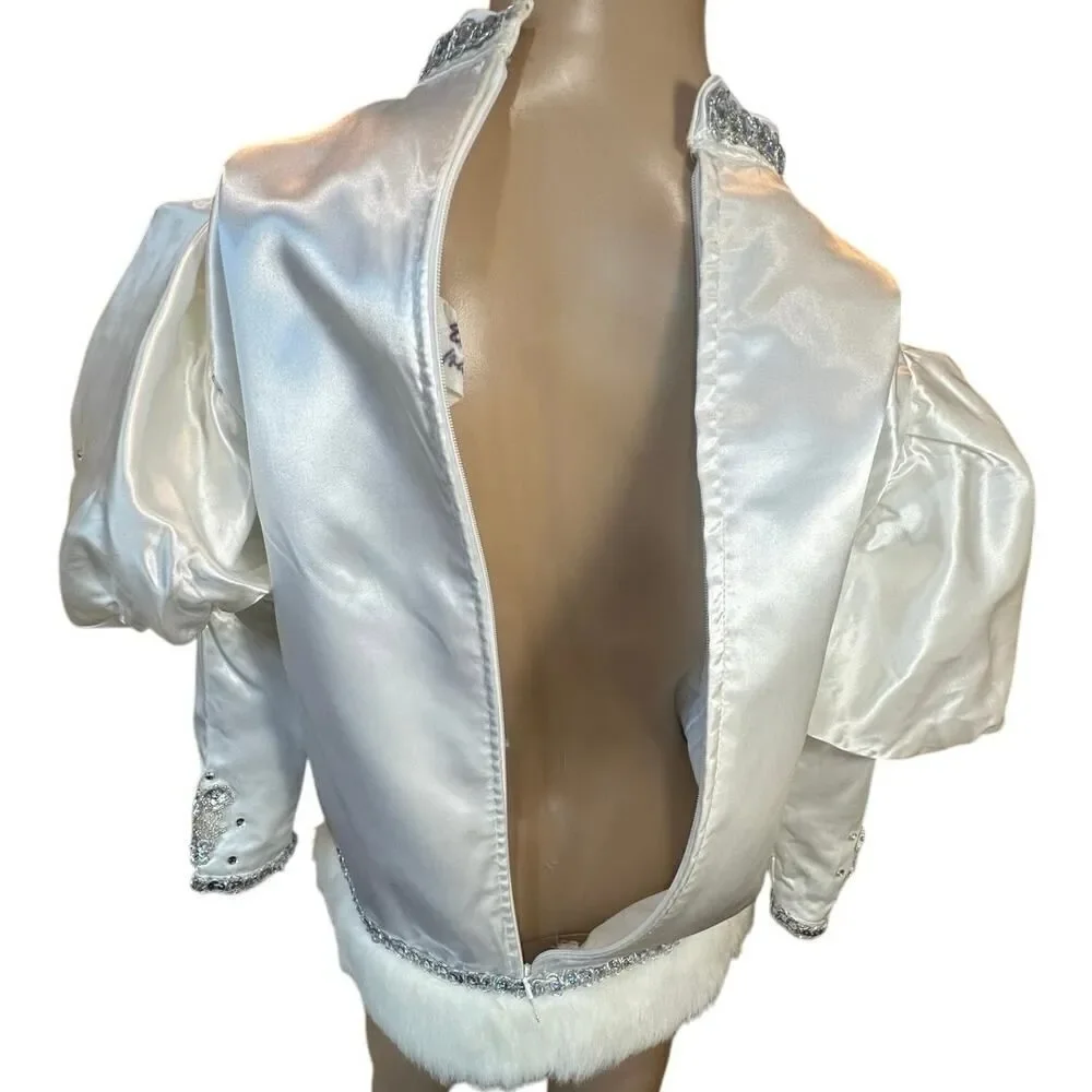 VTG Handmade Cupid Fairy Embellished Rhinestone Fur Top w/Wings Costume Girls XL